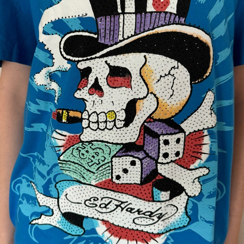 NWT Ed Hardy skull top hat tee medium